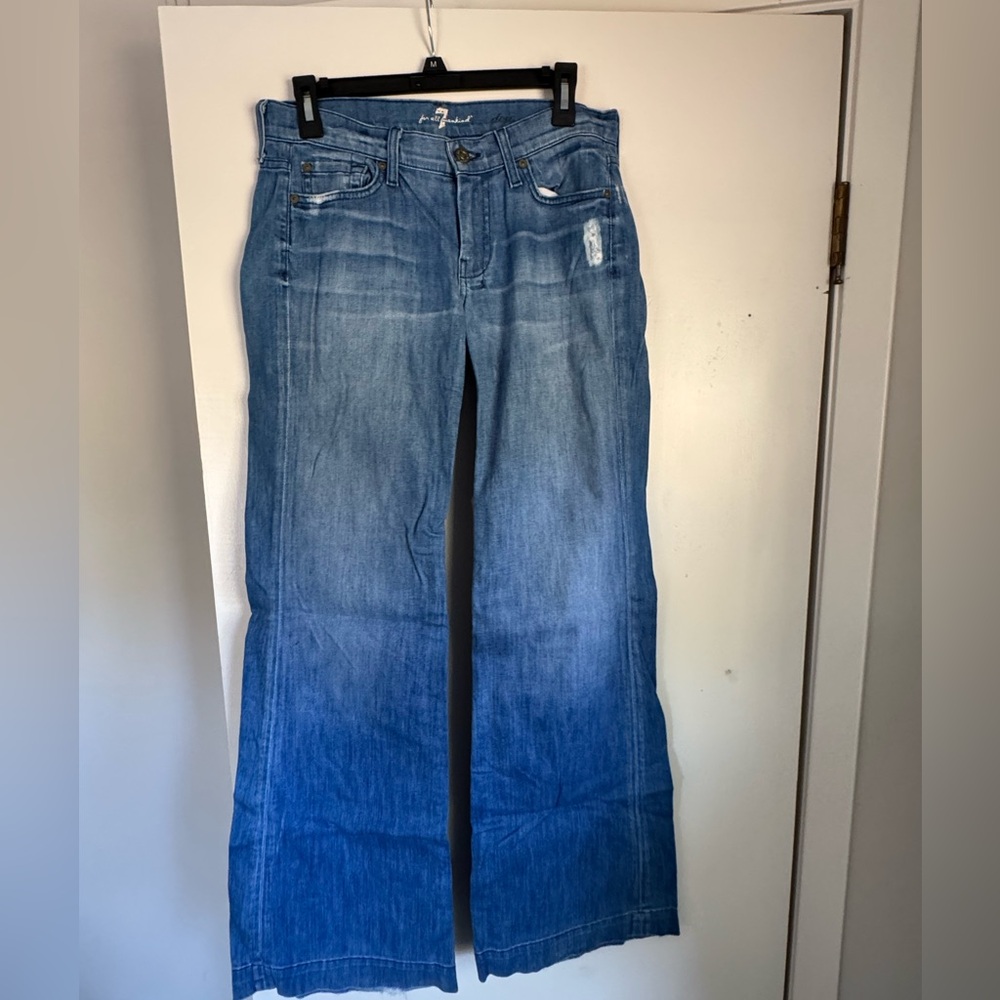 7 For All Mankind Blue Wide-Leg Jeans